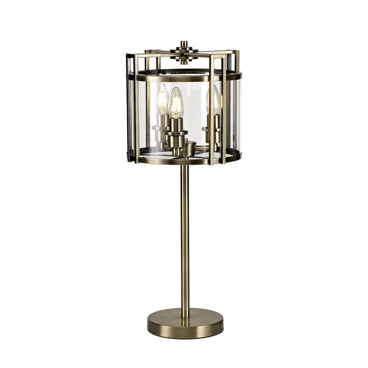 Diyas IL31097 Eaton Table Lamp 3 Light E14 Antique Brass/Glass