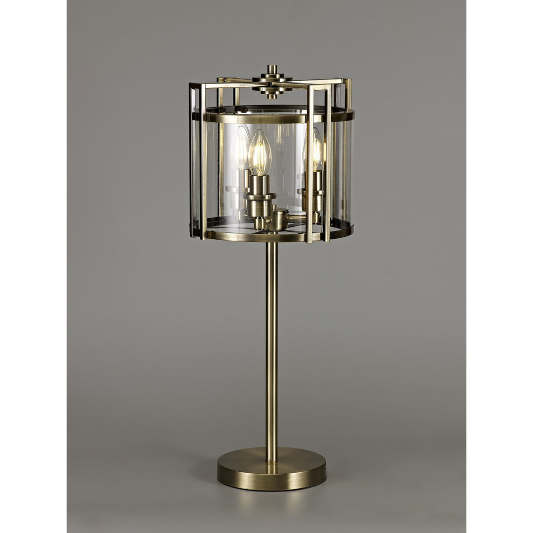 Diyas IL31097 Eaton Table Lamp 3 Light E14 Antique Brass/Glass