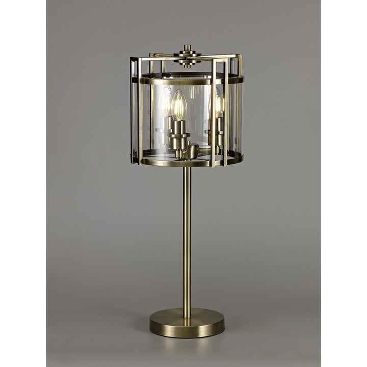 Diyas IL31097 Eaton Table Lamp 3 Light E14 Antique Brass/Glass