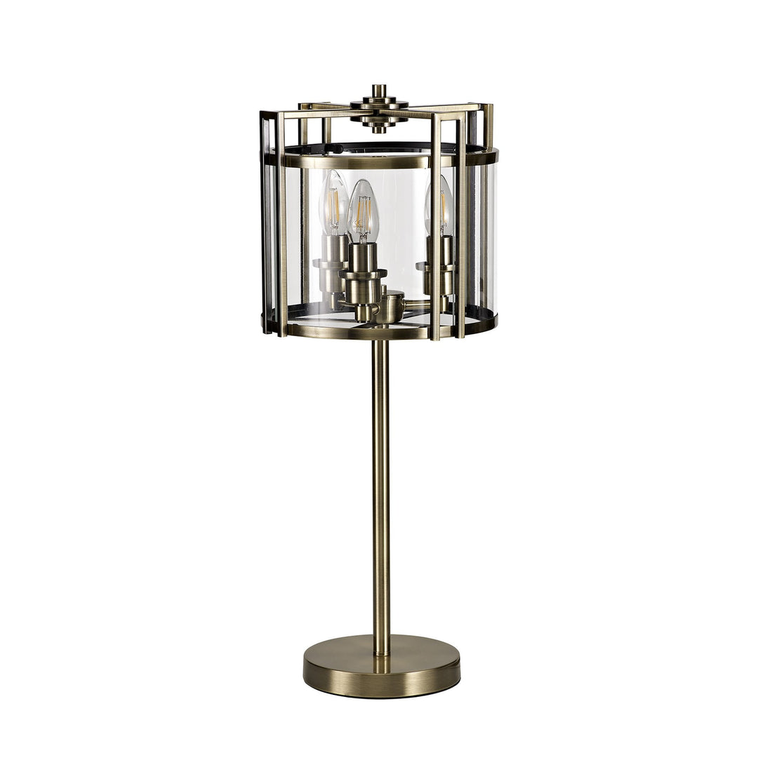 Diyas IL31097 Eaton Table Lamp 3 Light E14 Antique Brass/Glass