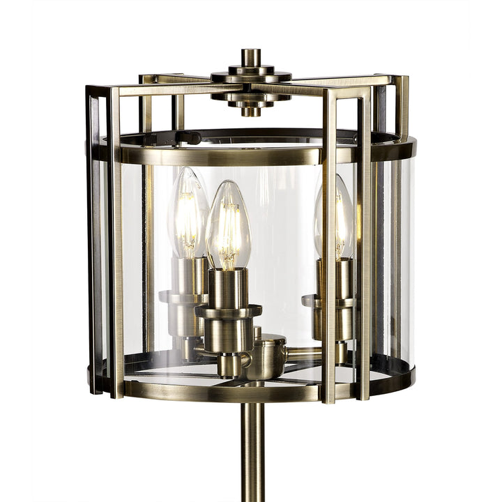 Diyas IL31097 Eaton Table Lamp 3 Light E14 Antique Brass/Glass