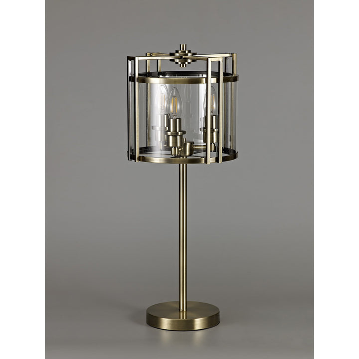 Diyas IL31097 Eaton Table Lamp 3 Light E14 Antique Brass/Glass