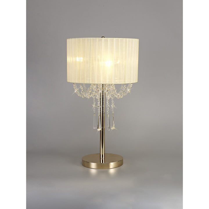 Diyas IL31759 Freida Table Lamp Ivory Cream Shade 3 Light E14 French Gold/Crystal