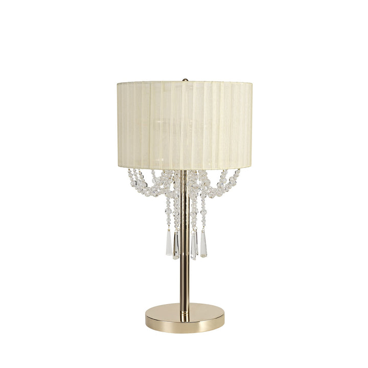 Diyas IL31759 Freida Table Lamp Ivory Cream Shade 3 Light E14 French Gold/Crystal