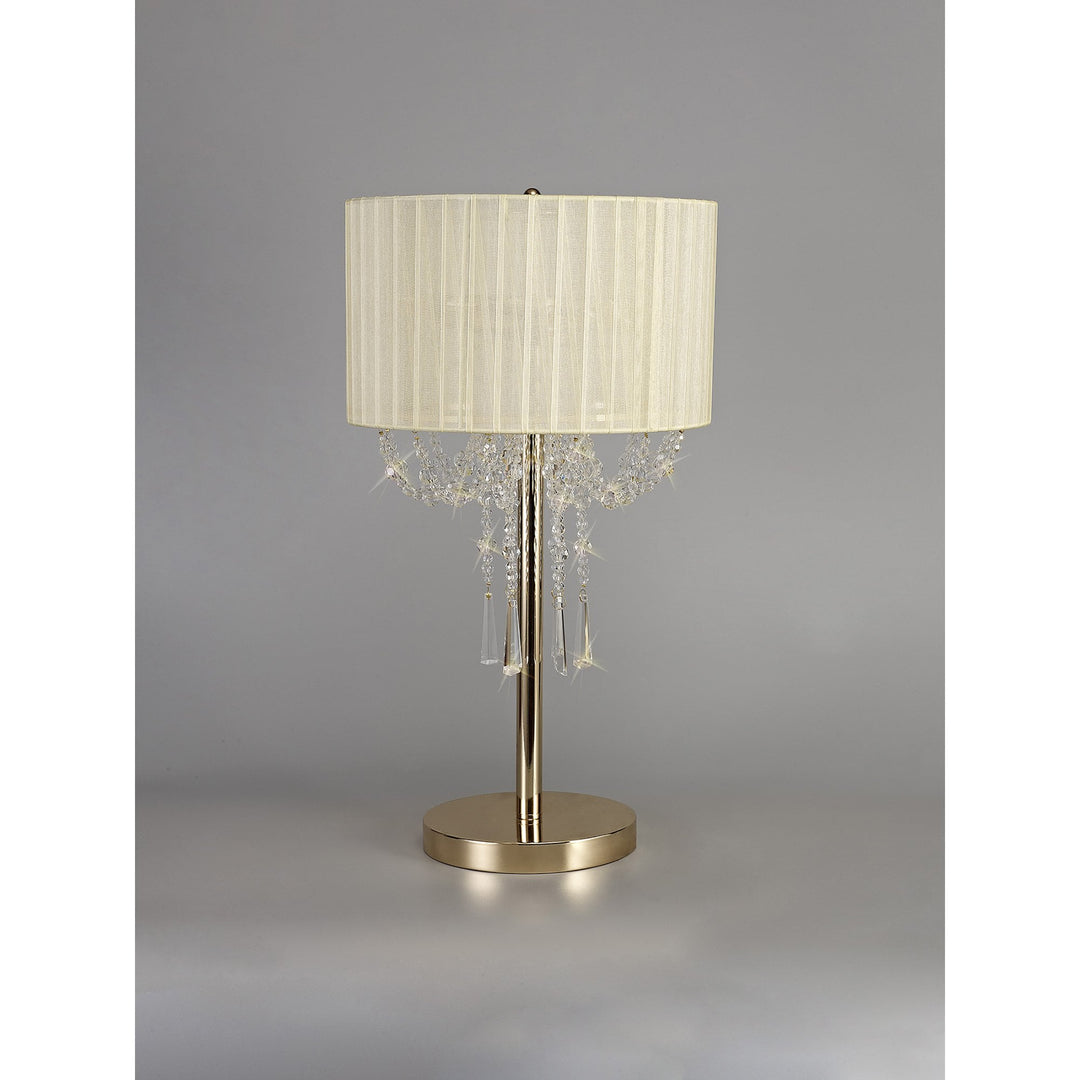 Diyas IL31759 Freida Table Lamp Ivory Cream Shade 3 Light E14 French Gold/Crystal