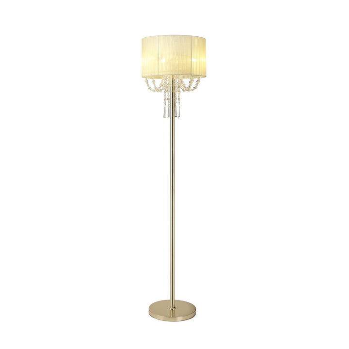 Diyas IL31763 Freida Floor Lamp Ivory Cream Shade 3 Light E14 French Gold/Crystal