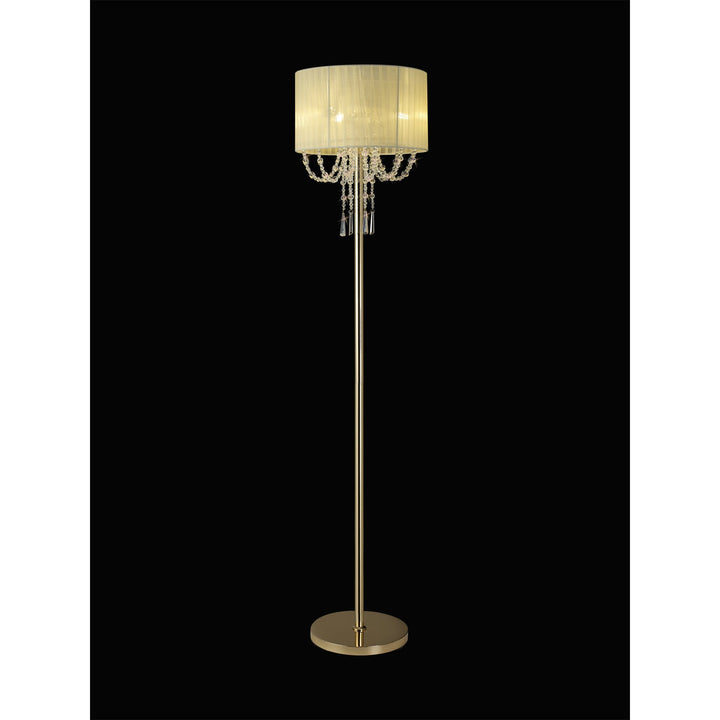 Diyas IL31763 Freida Floor Lamp Ivory Cream Shade 3 Light E14 French Gold/Crystal