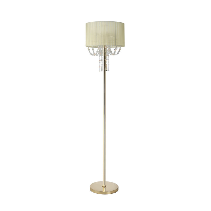 Diyas IL31763 Freida Floor Lamp Ivory Cream Shade 3 Light E14 French Gold/Crystal