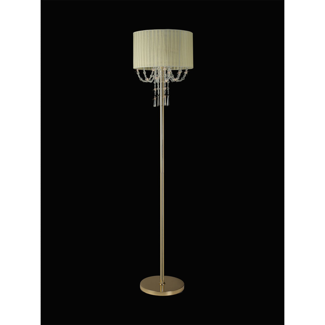 Diyas IL31763 Freida Floor Lamp Ivory Cream Shade 3 Light E14 French Gold/Crystal