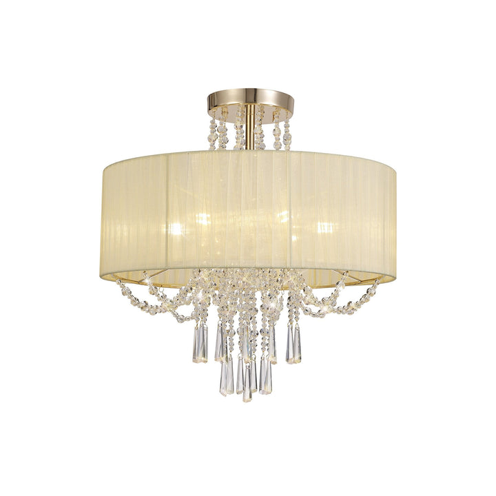 Diyas IL31757 Freida Semi Flush Ivory Cream Shade 6 Light E14 French Gold/Crystal