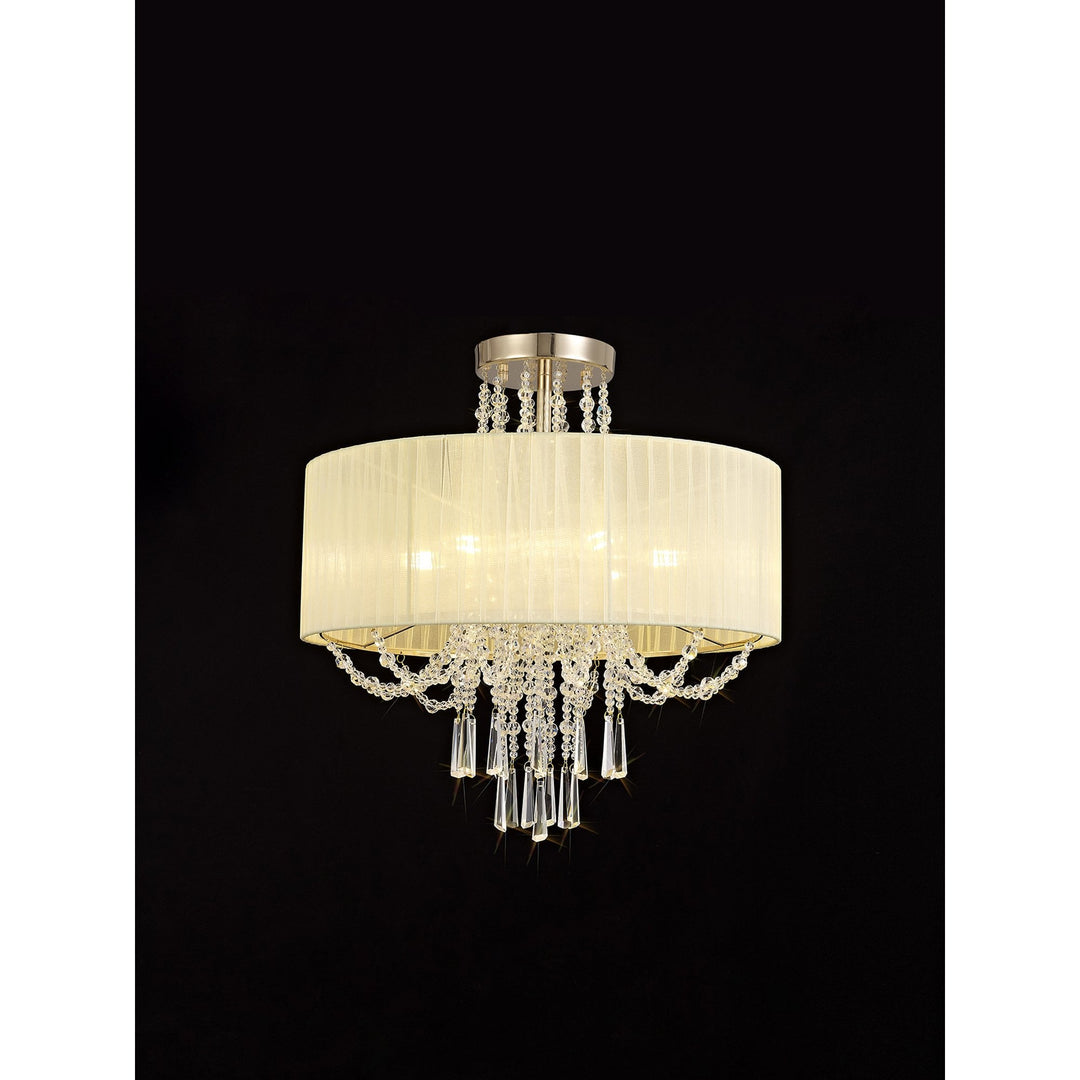 Diyas IL31757 Freida Semi Flush Ivory Cream Shade 6 Light E14 French Gold/Crystal