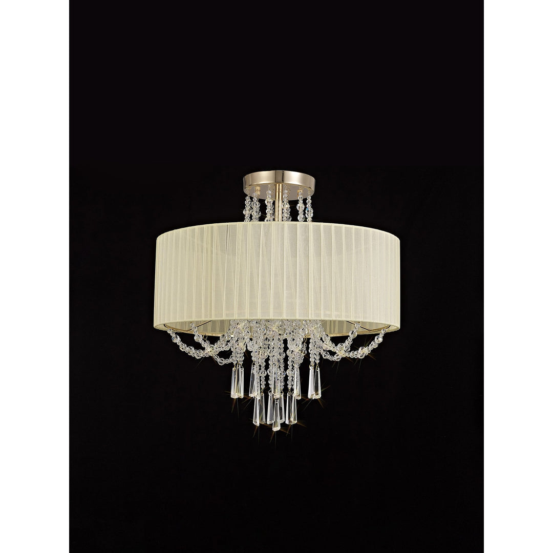 Diyas IL31757 Freida Semi Flush Ivory Cream Shade 6 Light E14 French Gold/Crystal