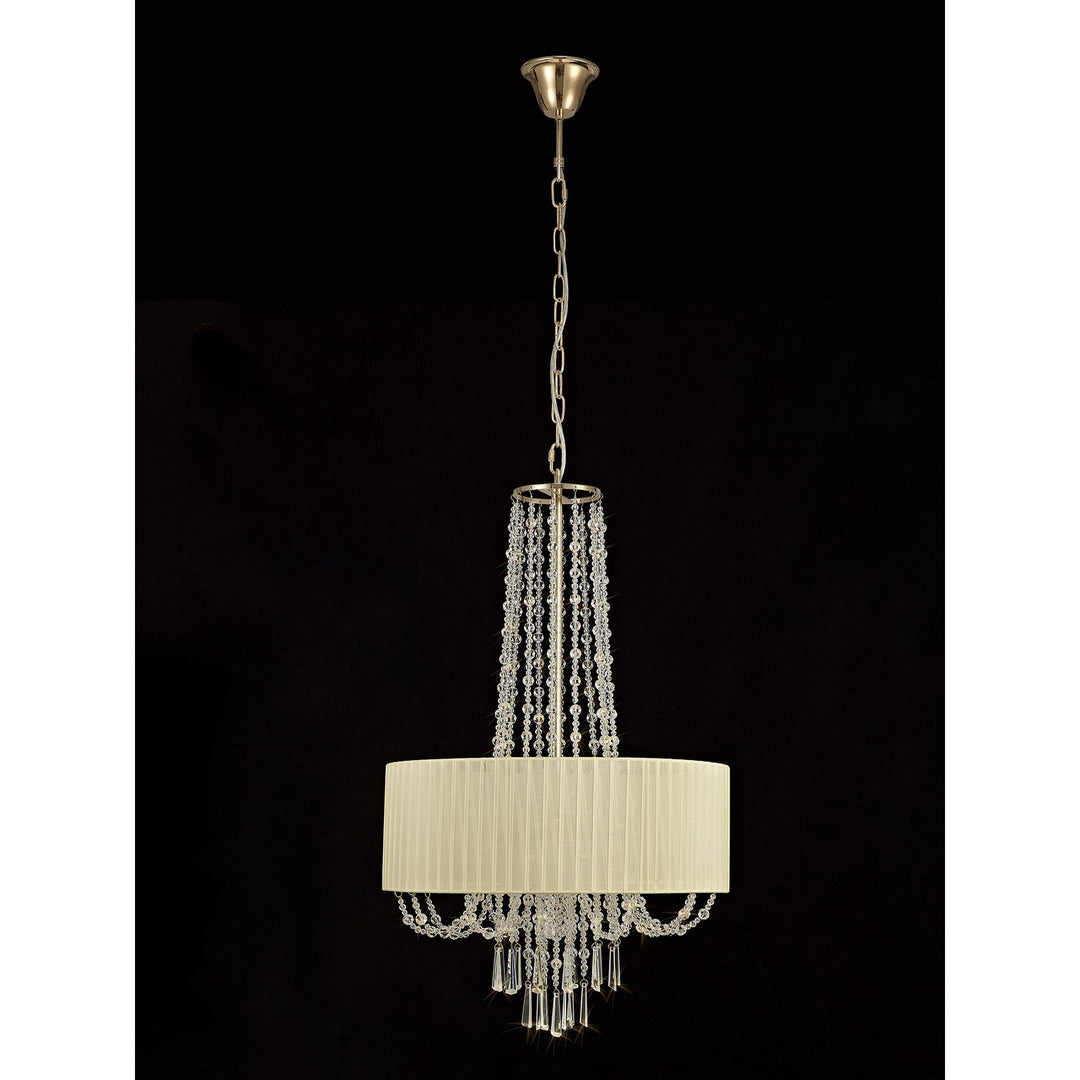 Diyas IL31758 Freida Pendant Ivory Cream Shade 6 Light E14 French Gold/Crystal