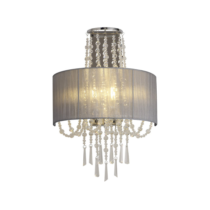 Diyas IL31746/GY Freida Wall Lamp Grey Shade 2 Light E14 Polished Chrome/Crystal