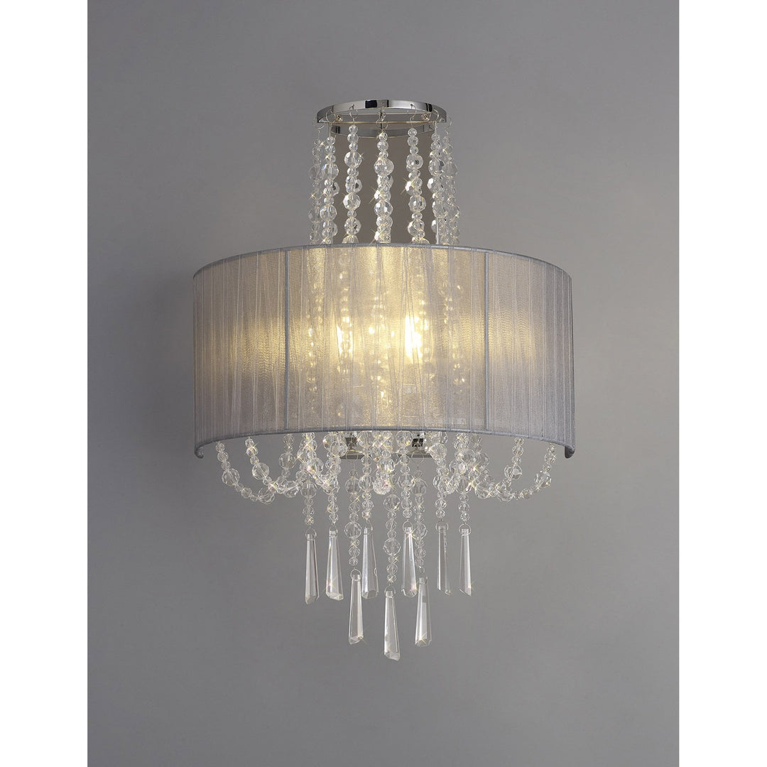 Diyas IL31746/GY Freida Wall Lamp Grey Shade 2 Light E14 Polished Chrome/Crystal