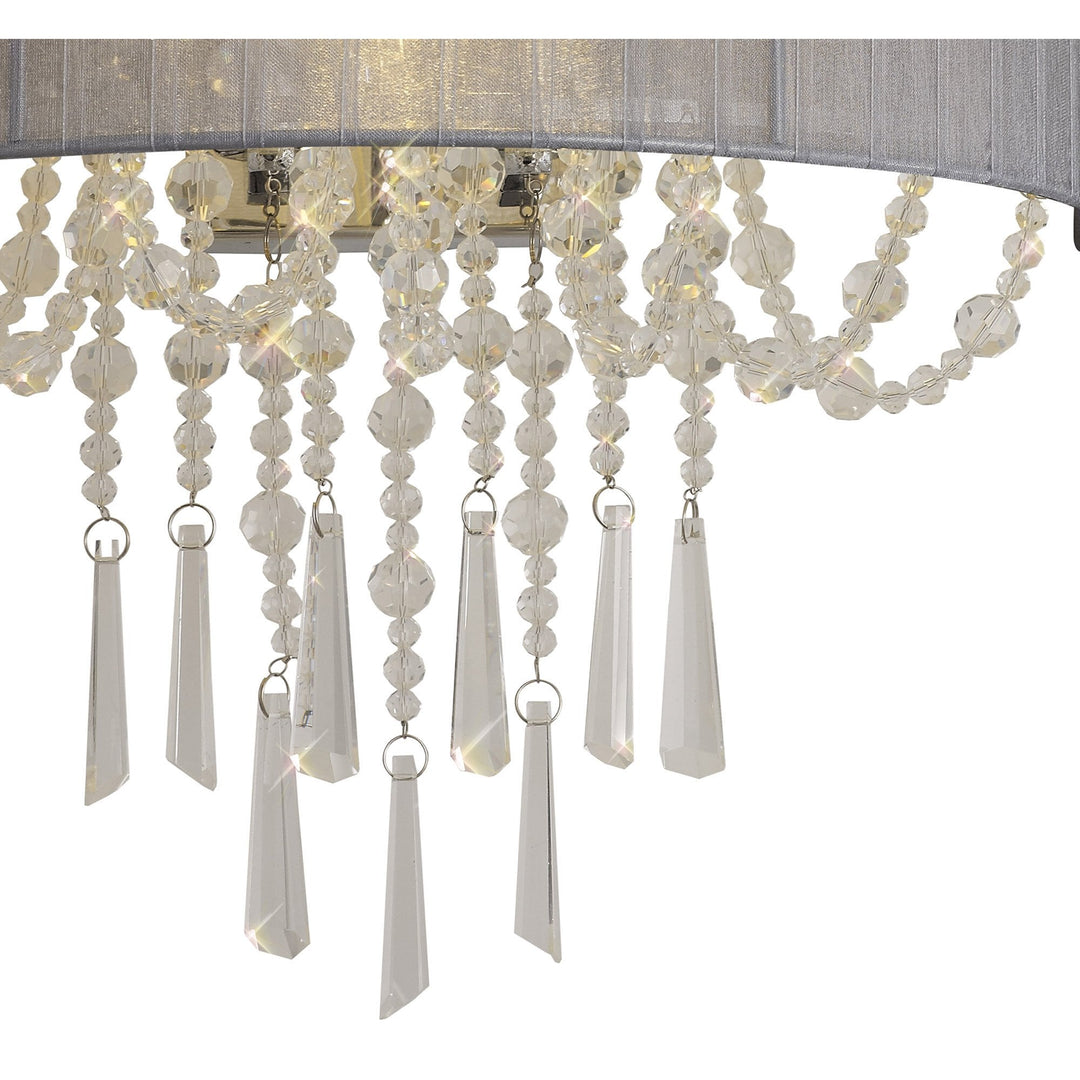 Diyas IL31746/GY Freida Wall Lamp Grey Shade 2 Light E14 Polished Chrome/Crystal