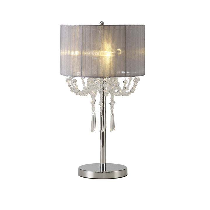 Diyas IL31749/GY Freida Table Lamp Grey Shade 3 Light E14 Polished Chrome/Crystal