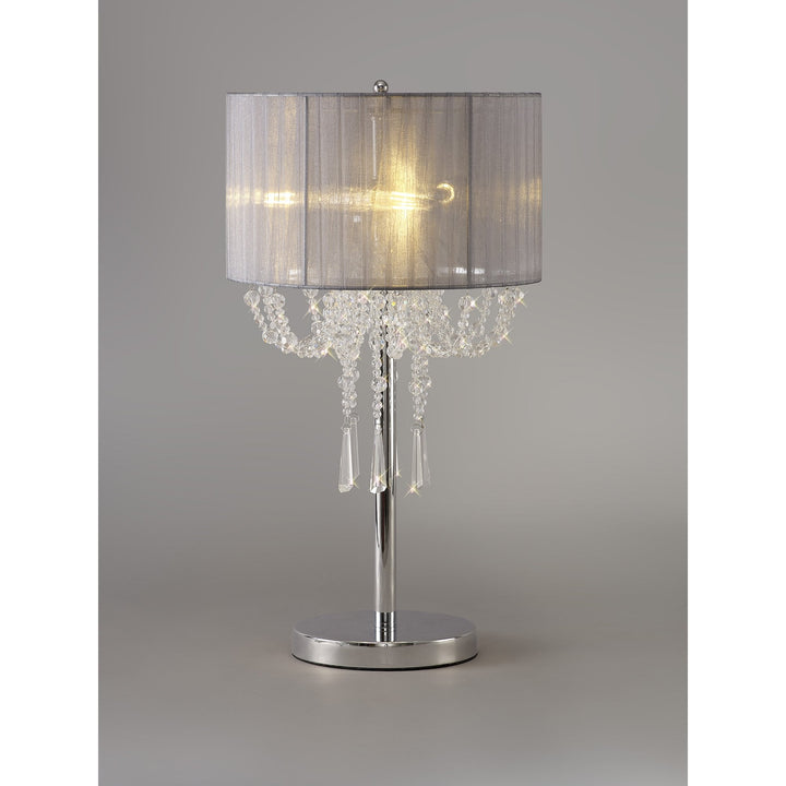 Diyas IL31749/GY Freida Table Lamp Grey Shade 3 Light E14 Polished Chrome/Crystal