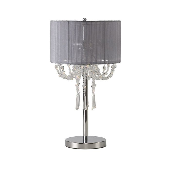 Diyas IL31749/GY Freida Table Lamp Grey Shade 3 Light E14 Polished Chrome/Crystal