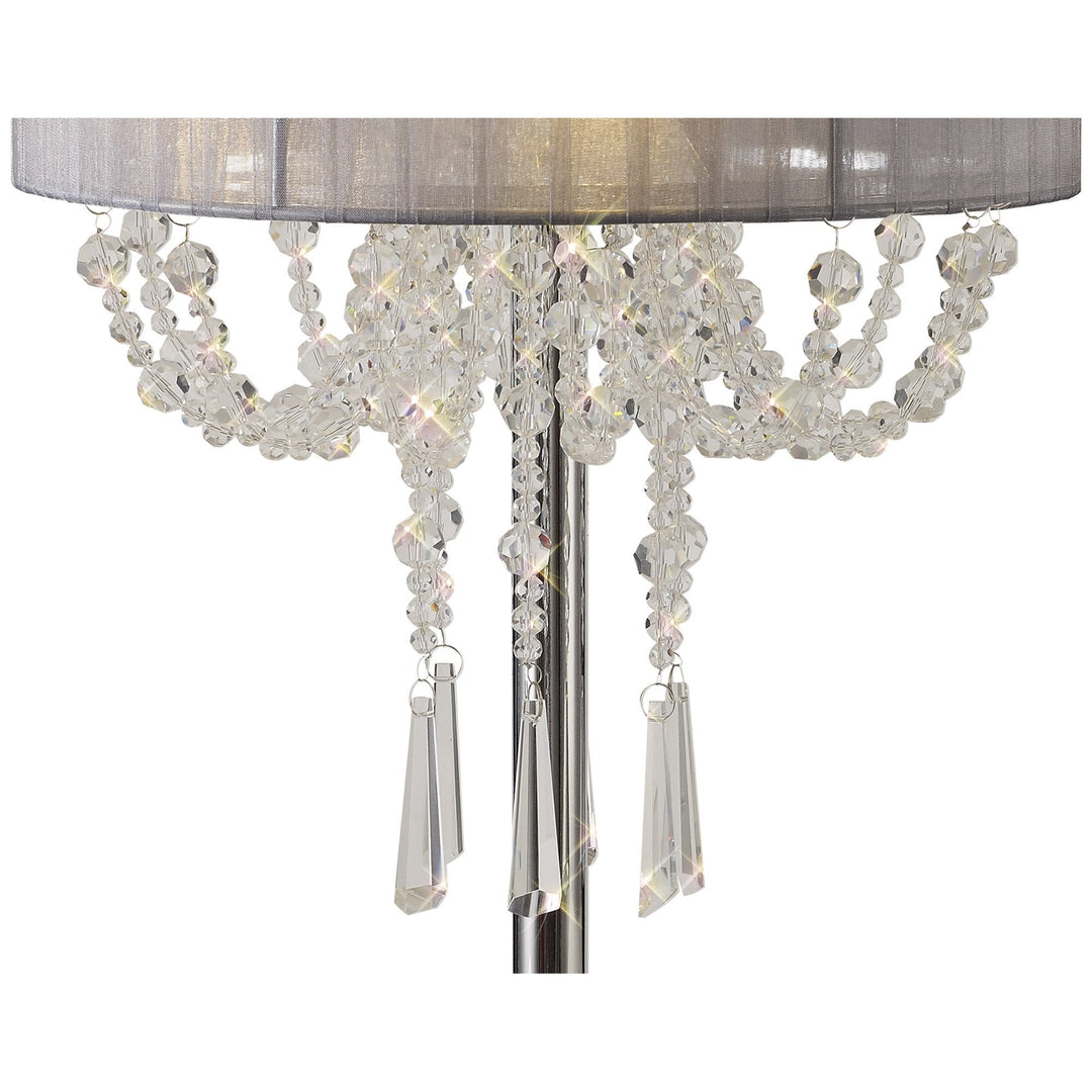 Diyas IL31749/GY Freida Table Lamp Grey Shade 3 Light E14 Polished Chrome/Crystal