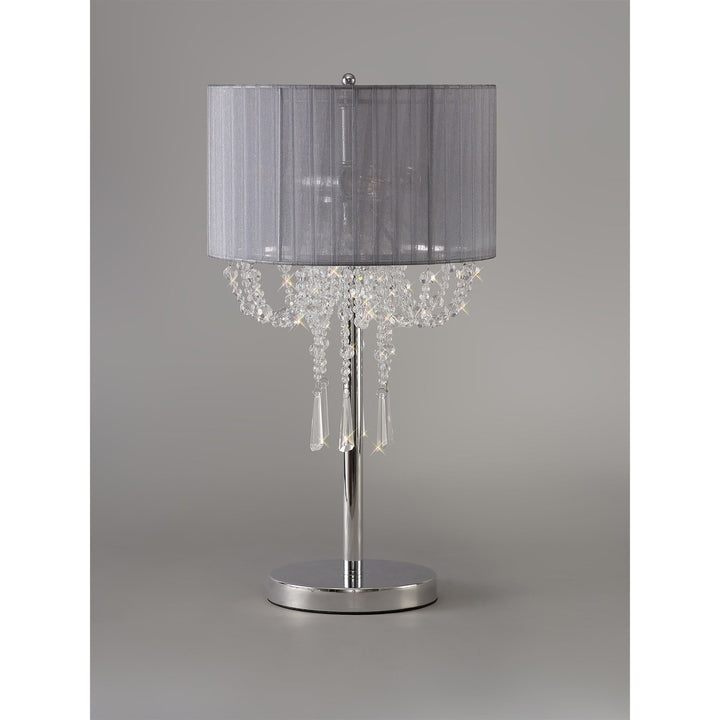 Diyas IL31749/GY Freida Table Lamp Grey Shade 3 Light E14 Polished Chrome/Crystal