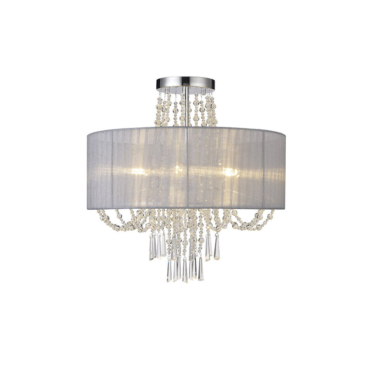 Diyas IL31747/GY Freida Semi Flush Grey Shade 6 Light E14 Polished Chrome/Crystal