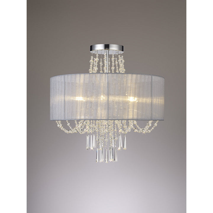 Diyas IL31747/GY Freida Semi Flush Grey Shade 6 Light E14 Polished Chrome/Crystal