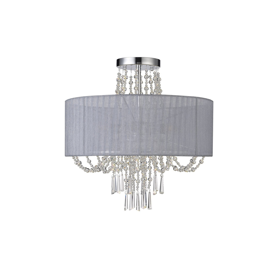 Diyas IL31747/GY Freida Semi Flush Grey Shade 6 Light E14 Polished Chrome/Crystal