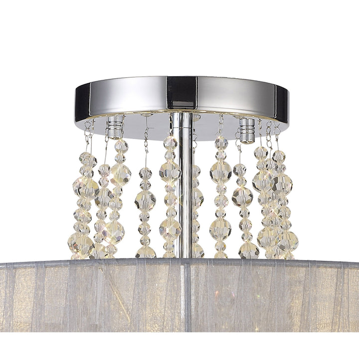 Diyas IL31747/GY Freida Semi Flush Grey Shade 6 Light E14 Polished Chrome/Crystal