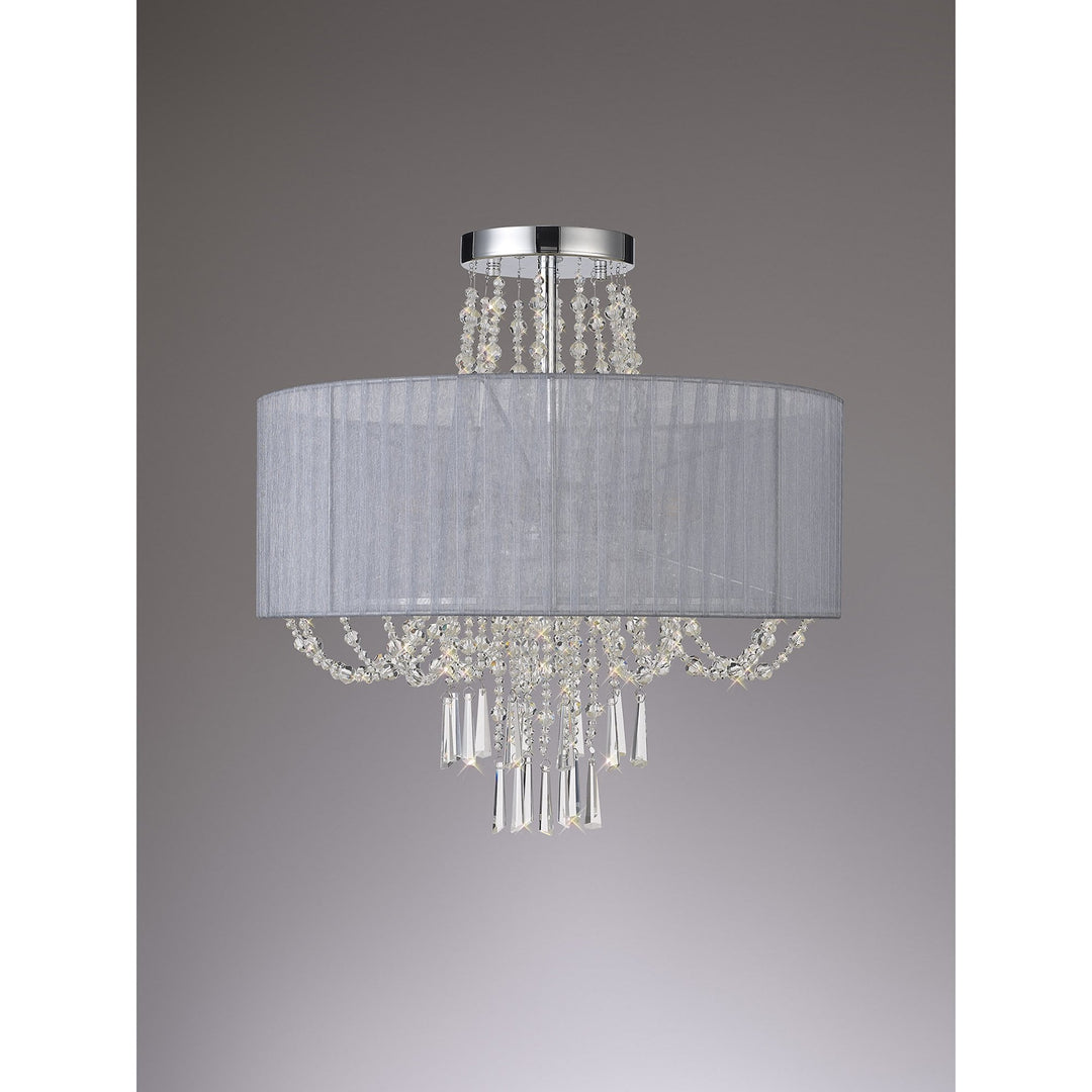 Diyas IL31747/GY Freida Semi Flush Grey Shade 6 Light E14 Polished Chrome/Crystal