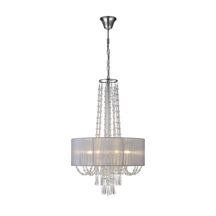 Diyas IL31748/GY Freida Pendant Grey Shade 6 Light E14 Polished Chrome/Crystal