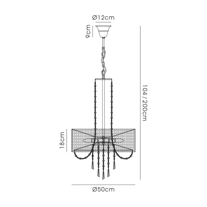 Diyas IL31748/GY Freida Pendant Grey Shade 6 Light E14 Polished Chrome/Crystal