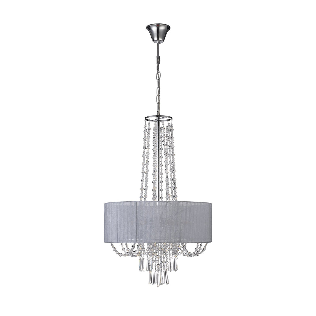 Diyas IL31748/GY Freida Pendant Grey Shade 6 Light E14 Polished Chrome/Crystal