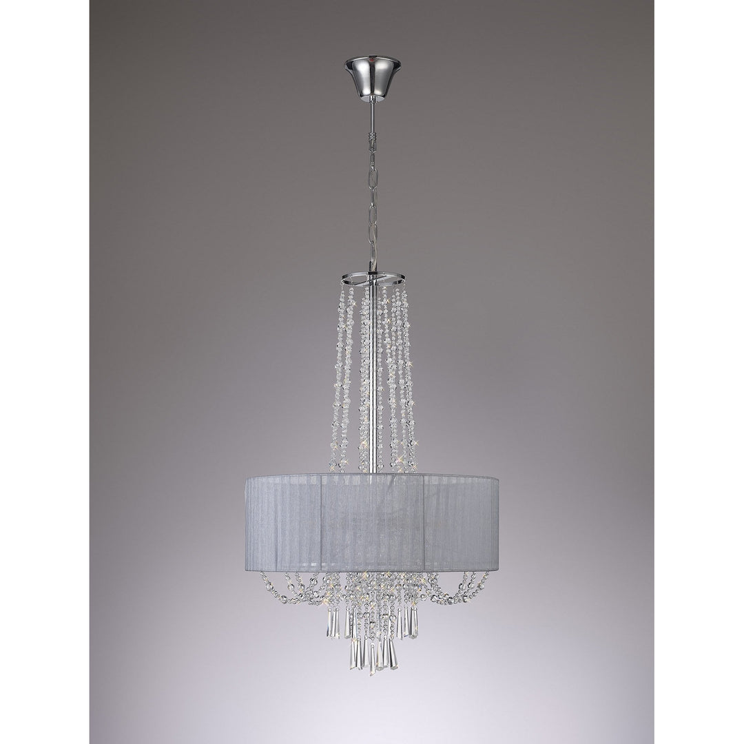 Diyas IL31748/GY Freida Pendant Grey Shade 6 Light E14 Polished Chrome/Crystal