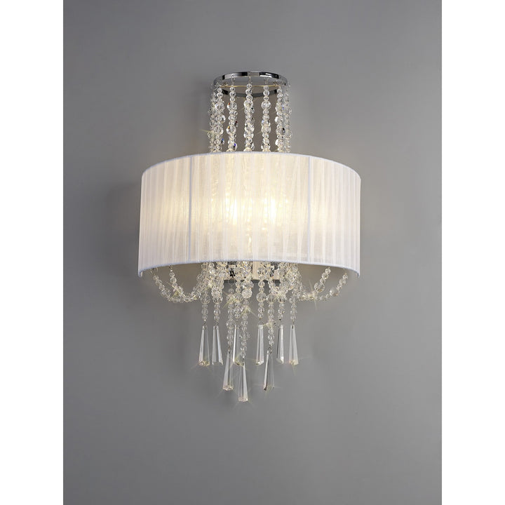 Diyas IL31746 Freida Wall Lamp White Shade 2 Light E14 Polished Chrome/Crystal