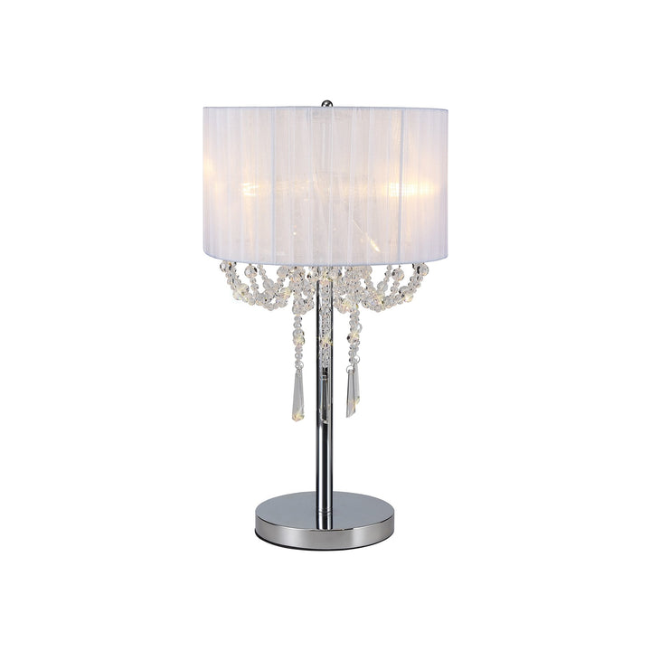 Diyas IL31749 Freida Table Lamp White Shade 3 Light E14 Polished Chrome/Crystal