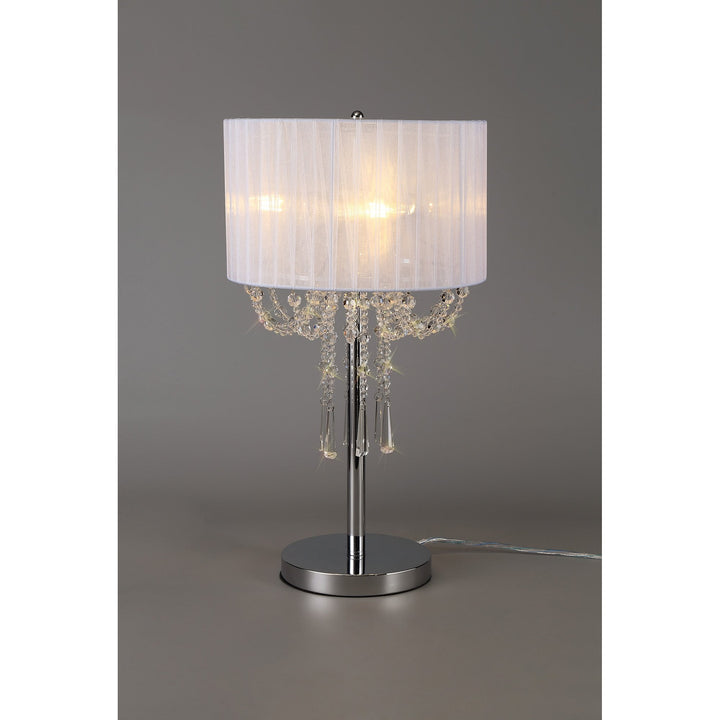 Diyas IL31749 Freida Table Lamp White Shade 3 Light E14 Polished Chrome/Crystal