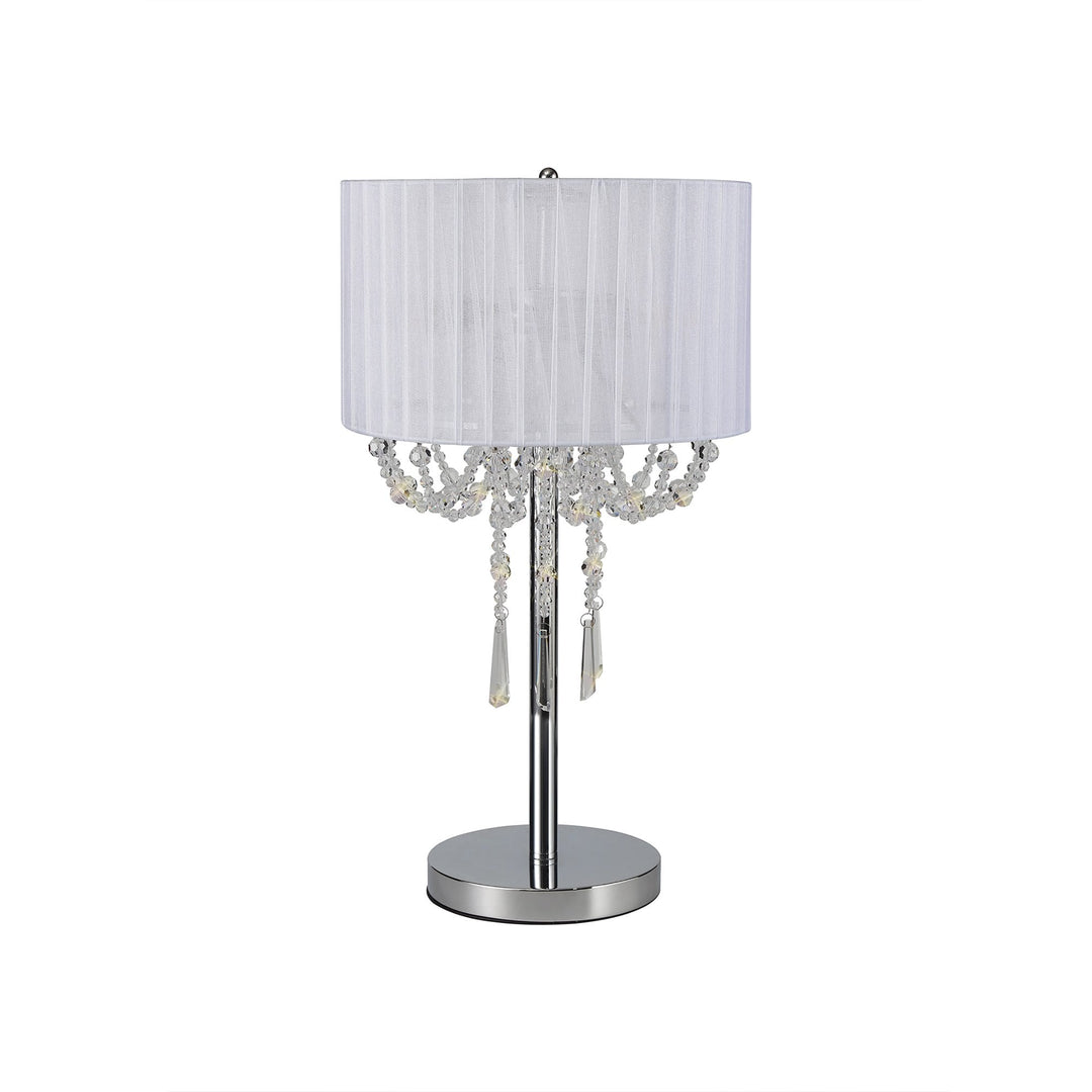 Diyas IL31749 Freida Table Lamp White Shade 3 Light E14 Polished Chrome/Crystal