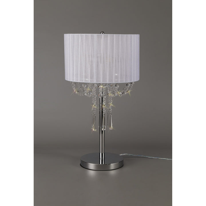 Diyas IL31749 Freida Table Lamp White Shade 3 Light E14 Polished Chrome/Crystal