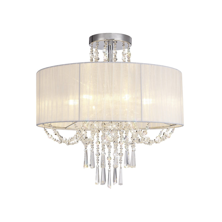 Diyas IL31747 Freida Semi Flush White Shade 6 Light E14 Polished Chrome/Crystal