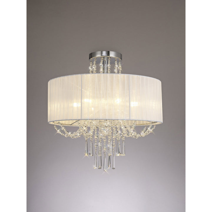 Diyas IL31747 Freida Semi Flush White Shade 6 Light E14 Polished Chrome/Crystal