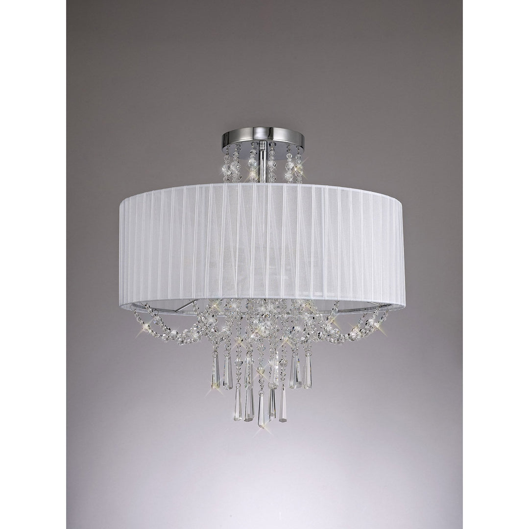 Diyas IL31747 Freida Semi Flush White Shade 6 Light E14 Polished Chrome/Crystal