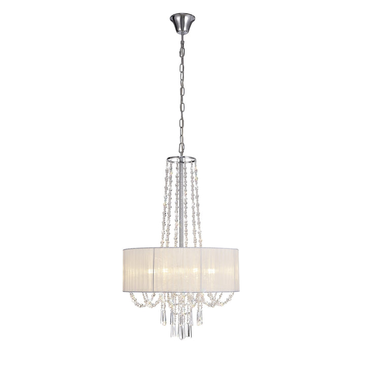 Diyas IL31748 Freida Pendant White Shade 6 Light E14 Polished Chrome/Crystal