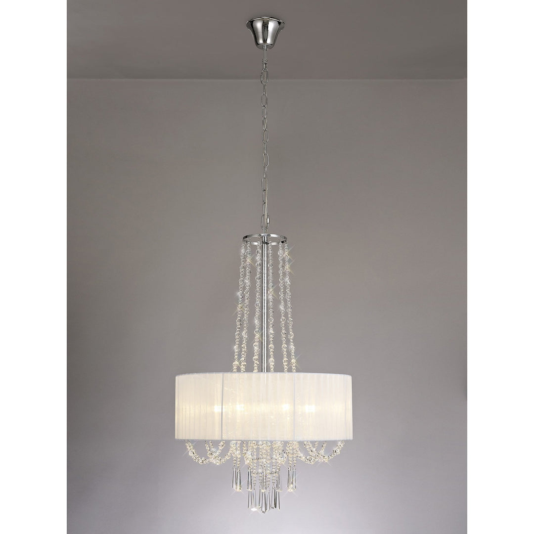 Diyas IL31748 Freida Pendant White Shade 6 Light E14 Polished Chrome/Crystal