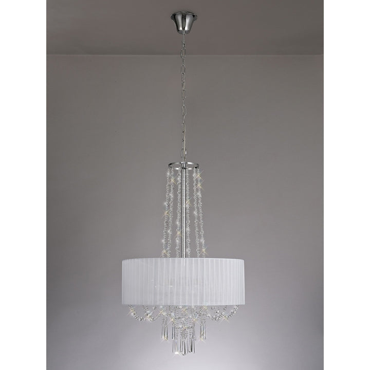 Diyas IL31748 Freida Pendant White Shade 6 Light E14 Polished Chrome/Crystal