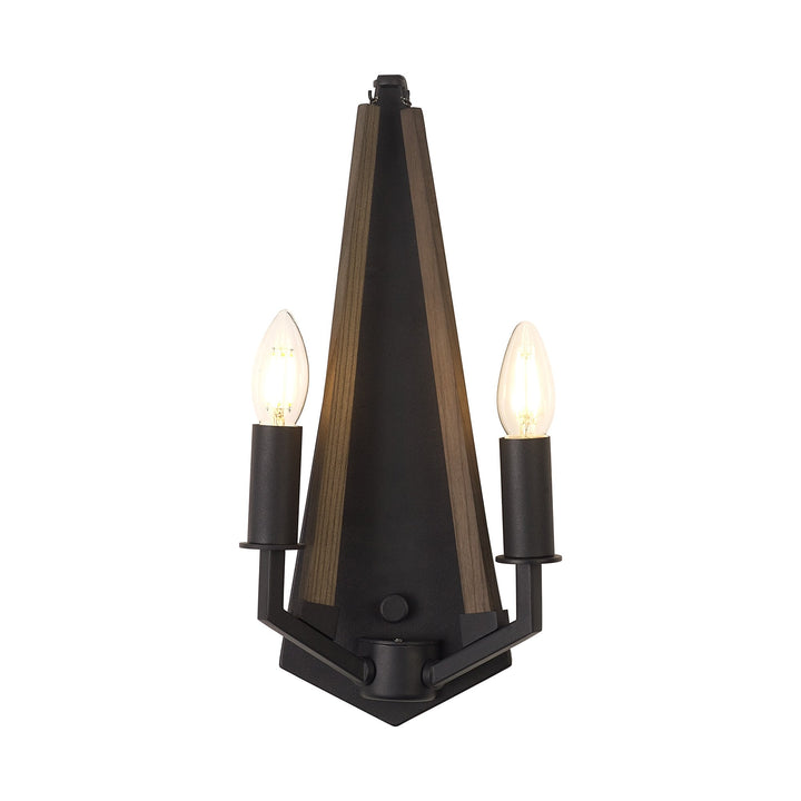 Diyas IL32680 Hilton Wall Lamp 2 Light E14 Satin Black/Dark Grey Wood