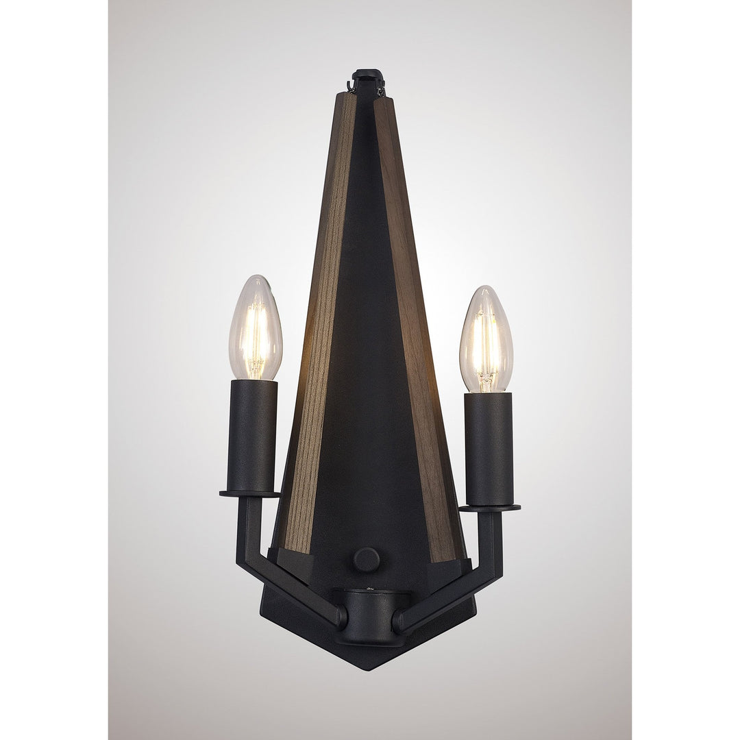 Diyas IL32680 Hilton Wall Lamp 2 Light E14 Satin Black/Dark Grey Wood