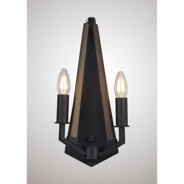 Diyas IL32680 Hilton Wall Lamp 2 Light E14 Satin Black/Dark Grey Wood