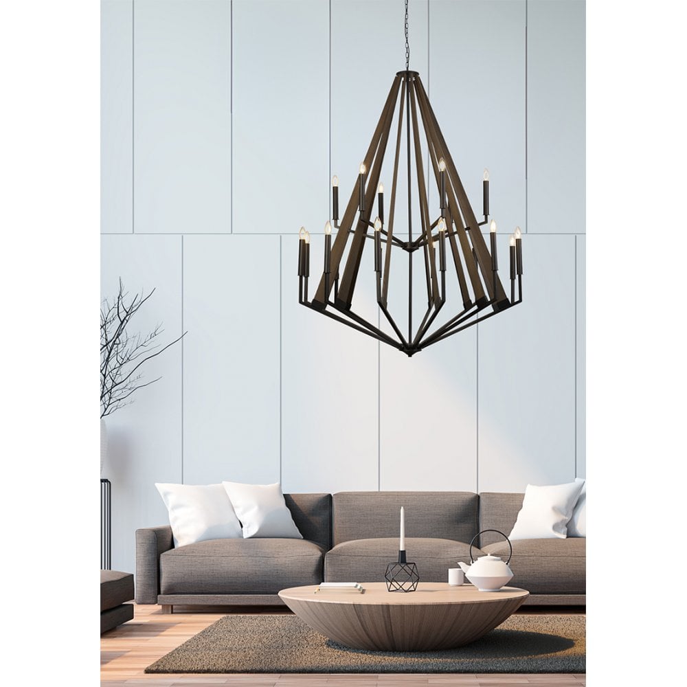 Diyas IL32680 Hilton Wall Lamp 2 Light E14 Satin Black/Dark Grey Wood