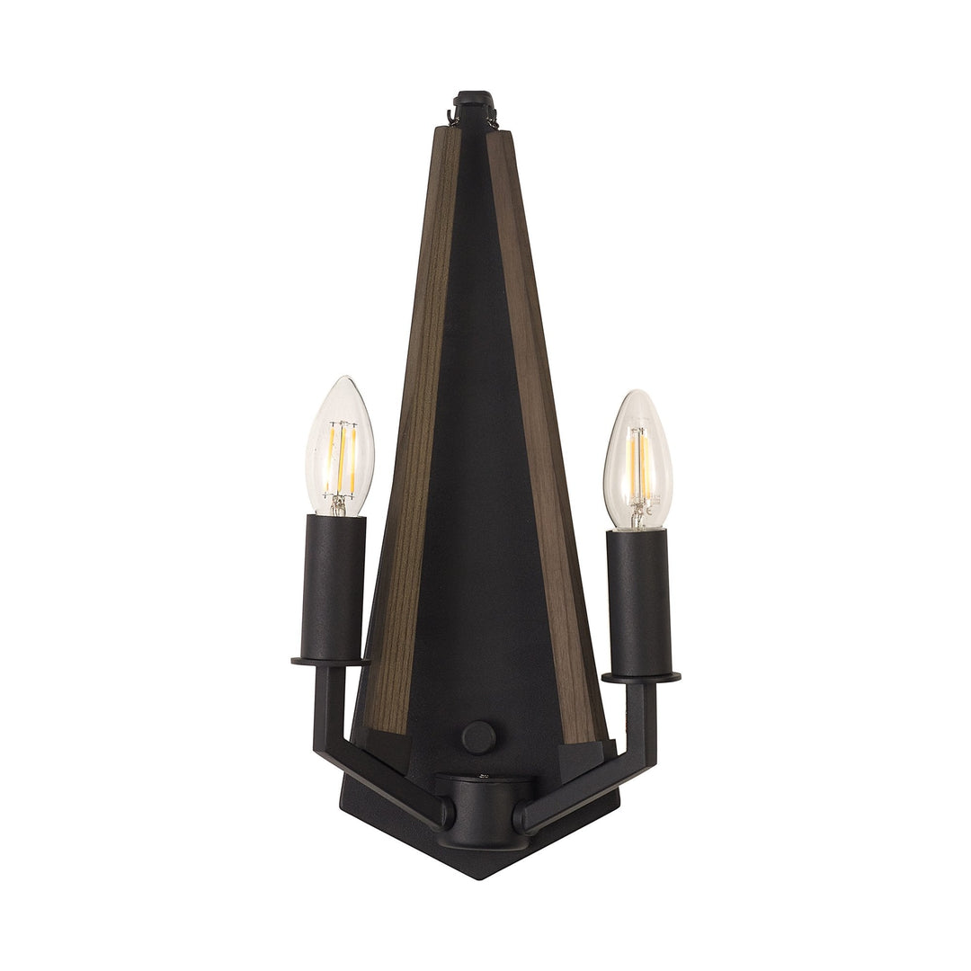 Diyas IL32680 Hilton Wall Lamp 2 Light E14 Satin Black/Dark Grey Wood